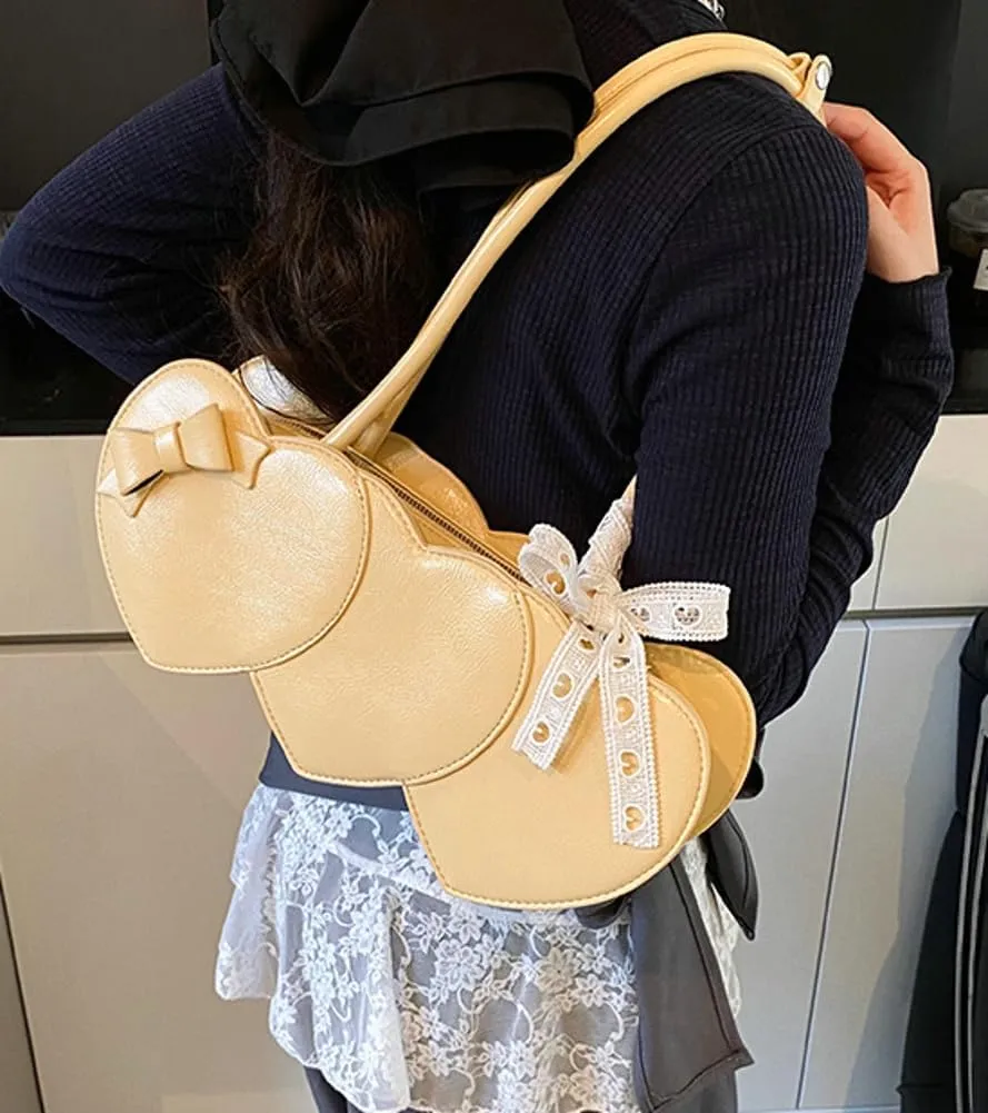 Stylish Shoulder Bag Purses for Women Heart-shaped Hobo Bags Ladies Clutch with Bowknot Ribbon Accessory