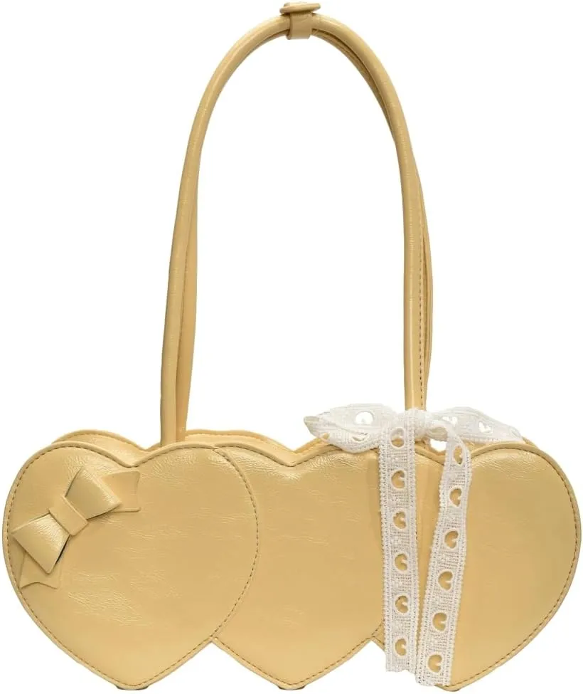 Stylish Shoulder Bag Purses for Women Heart-shaped Hobo Bags Ladies Clutch with Bowknot Ribbon Accessory