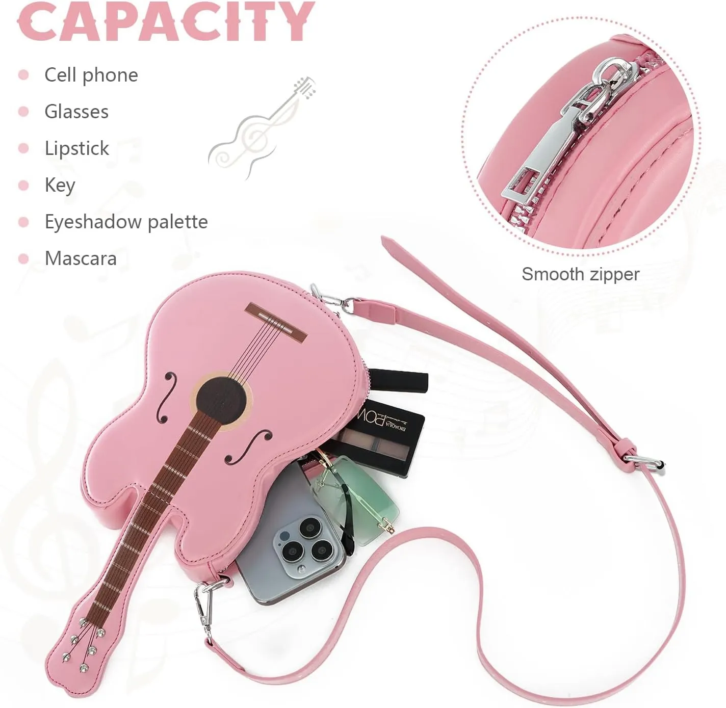 SUKUTU Women Guitar Shaped Shoulder Bag Creative Music Sparkly Leather Novelty Crossbody Bags Handbag