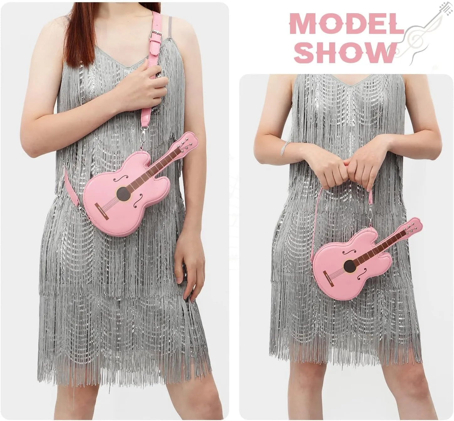 SUKUTU Women Guitar Shaped Shoulder Bag Creative Music Sparkly Leather Novelty Crossbody Bags Handbag