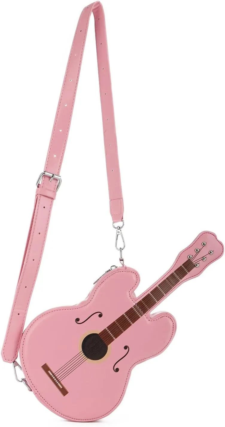 SUKUTU Women Guitar Shaped Shoulder Bag Creative Music Sparkly Leather Novelty Crossbody Bags Handbag