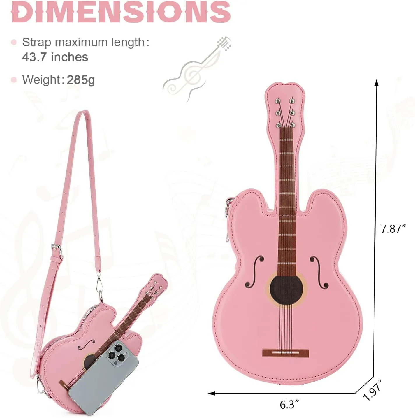 SUKUTU Women Guitar Shaped Shoulder Bag Creative Music Sparkly Leather Novelty Crossbody Bags Handbag