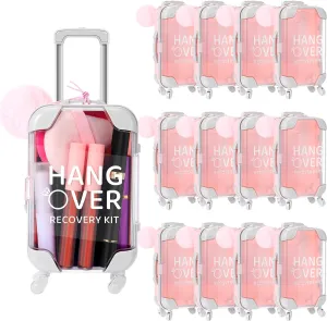 Sweetude 12 Set Hangover Recovery Kit Suitcase Mini Luggage Girls Trips Bachelor Party Favors Bridal Shower Bridesmaid Emergency Kit Pink Fluffy Ball Wedding Favors for Bachelorette Party