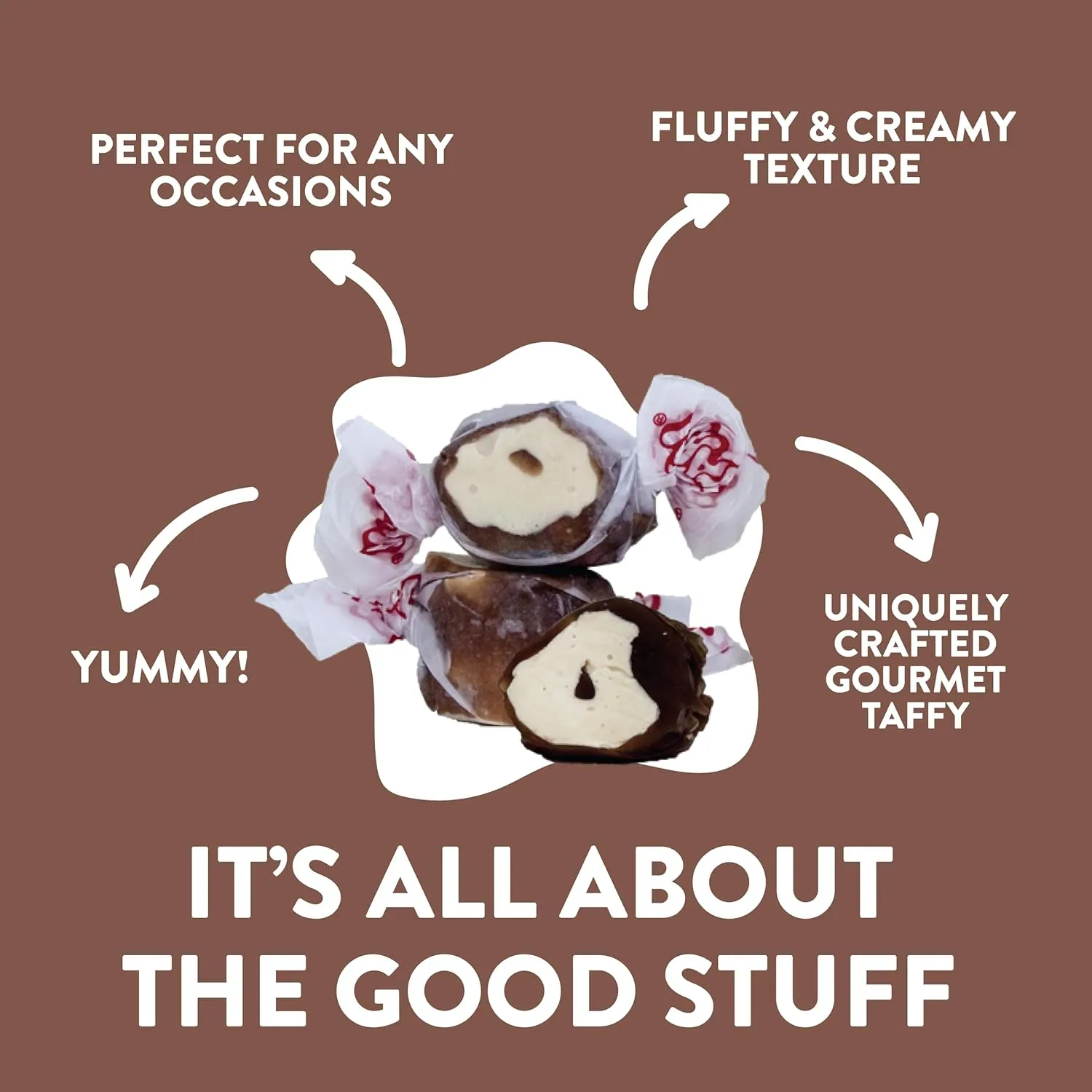 Taffy Town Saltwater Taffy- Chocolate Caramel Mocha | Gourmet Taffy| Nougat-Style Candy| Soft & Delicious| Sumer Snack Treats| Party Good Candies|