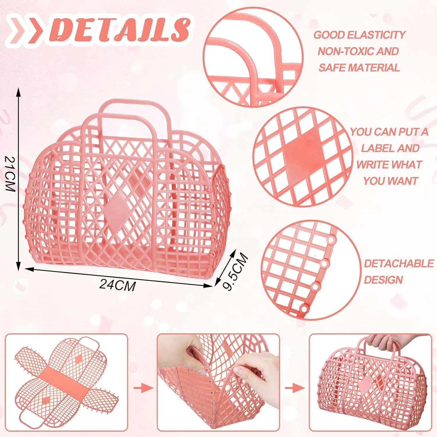 Tatuo 8 Pcs Jelly Purse Jelly Basket Beach Bags Reusable Handbags Plastic Easter Egg Basket for Women Girls kid