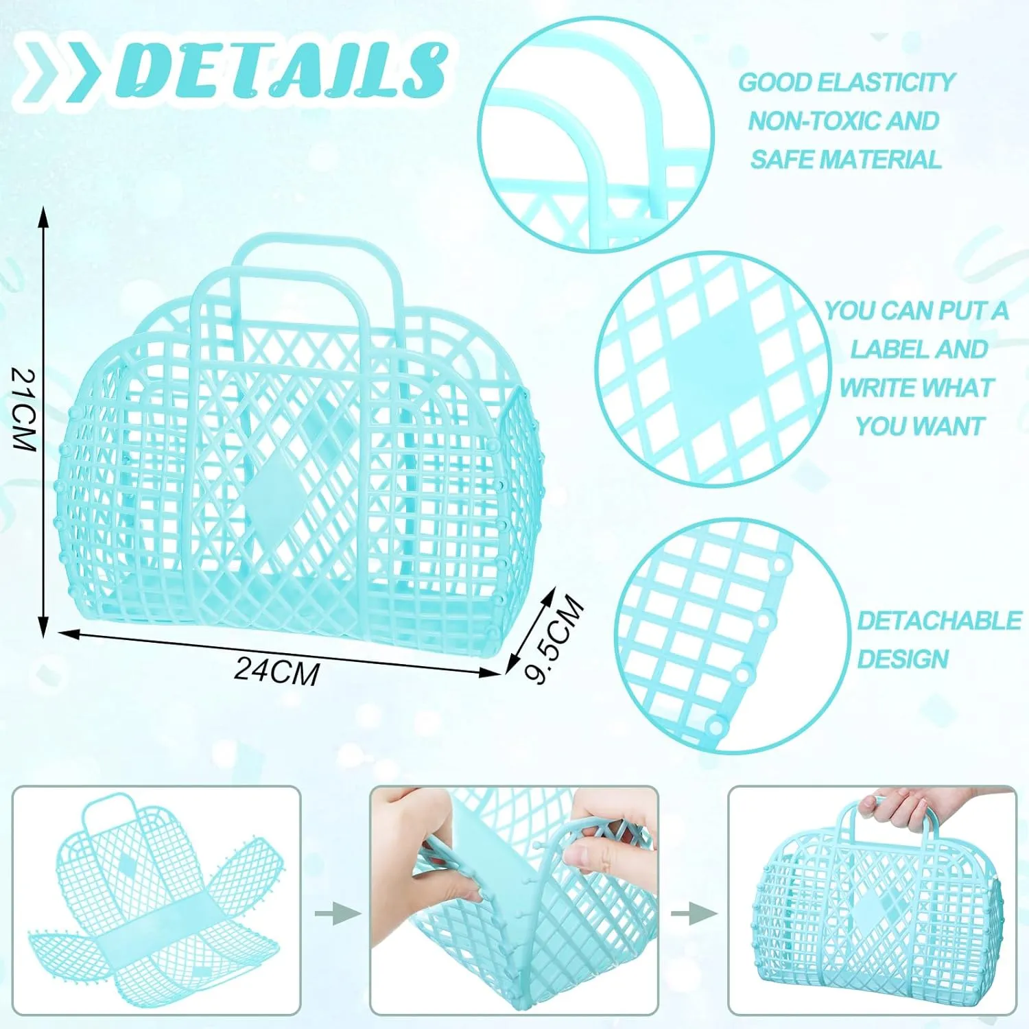 Tatuo 8 Pcs Jelly Purse Jelly Basket Beach Bags Reusable Handbags Plastic Easter Egg Basket for Women Girls kid
