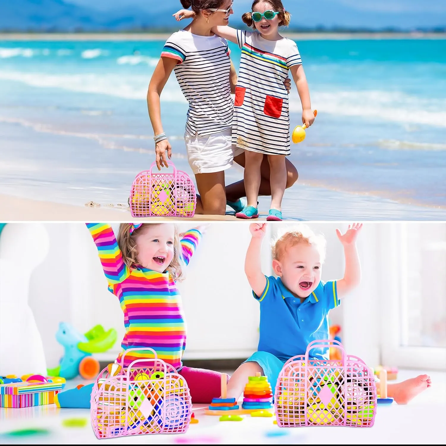 Tatuo 8 Pcs Jelly Purse Jelly Basket Beach Bags Reusable Handbags Plastic Easter Egg Basket for Women Girls kid