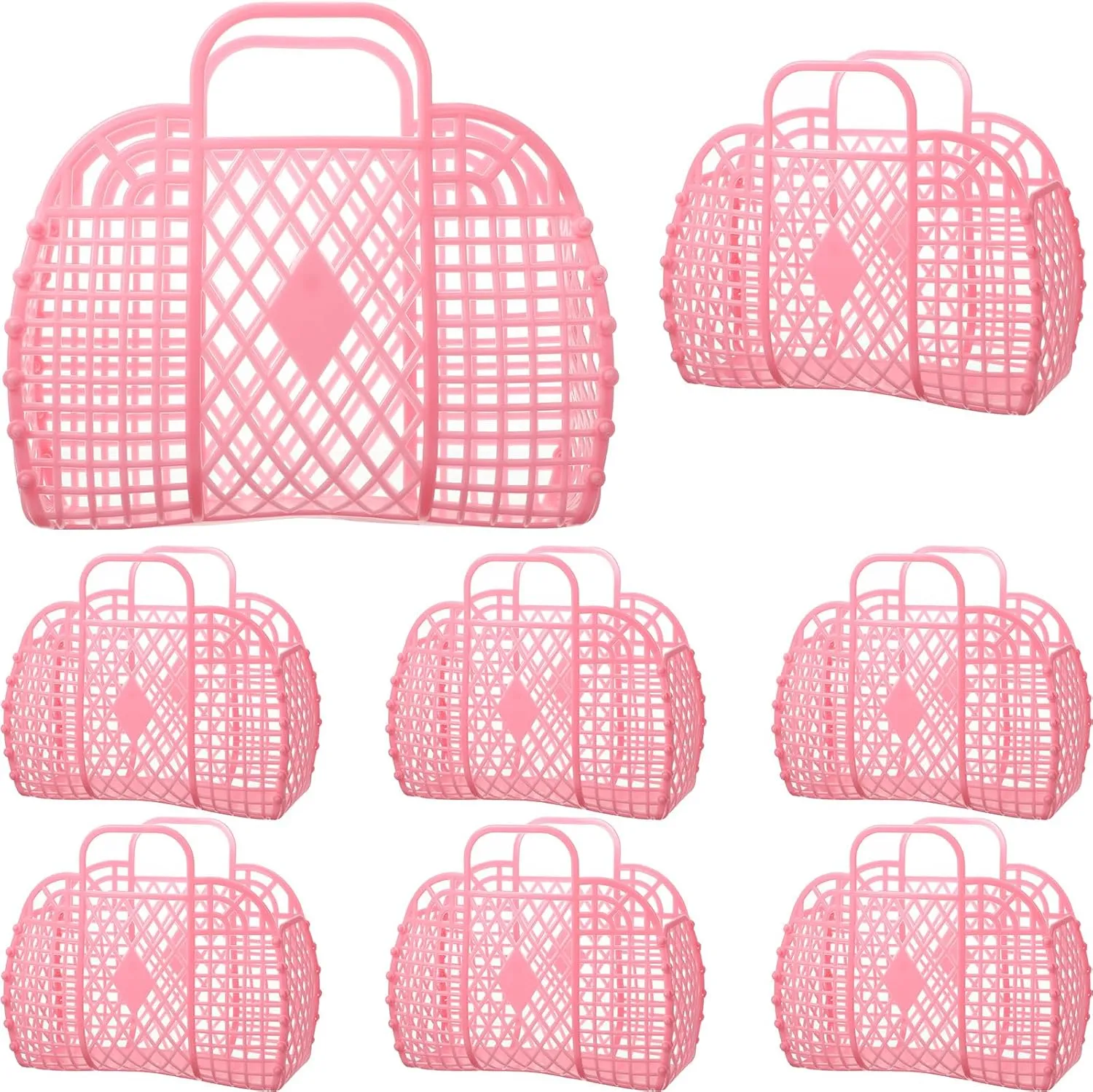 Tatuo 8 Pcs Jelly Purse Jelly Basket Beach Bags Reusable Handbags Plastic Easter Egg Basket for Women Girls kid