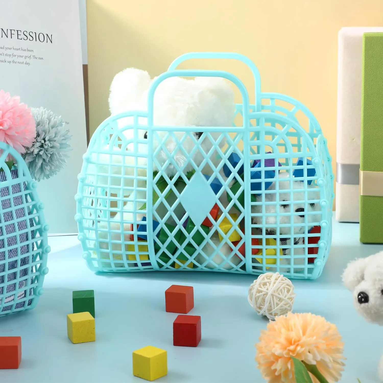 Tatuo 8 Pcs Jelly Purse Jelly Basket Beach Bags Reusable Handbags Plastic Easter Egg Basket for Women Girls kid