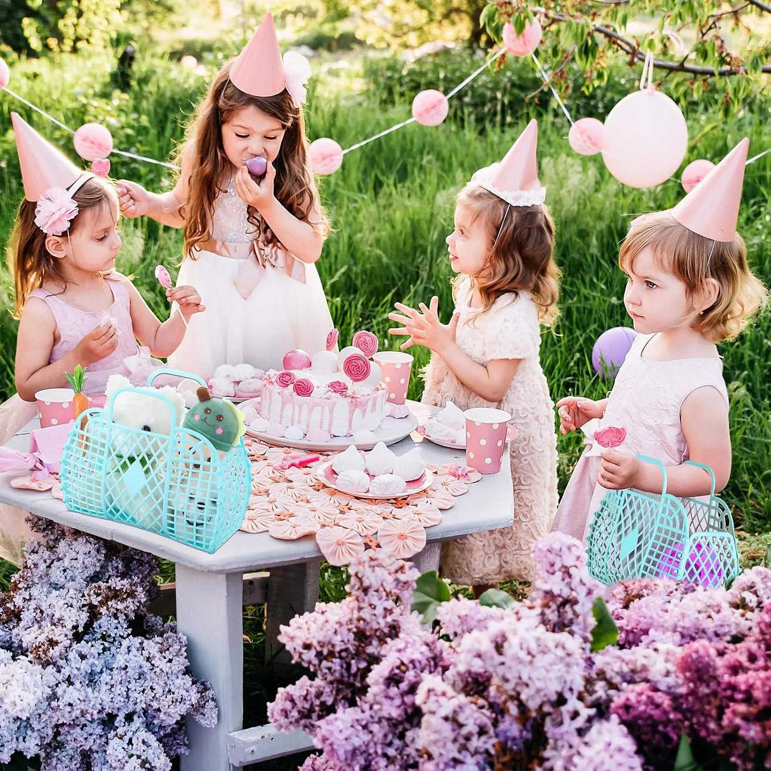 Tatuo 8 Pcs Jelly Purse Jelly Basket Beach Bags Reusable Handbags Plastic Easter Egg Basket for Women Girls kid