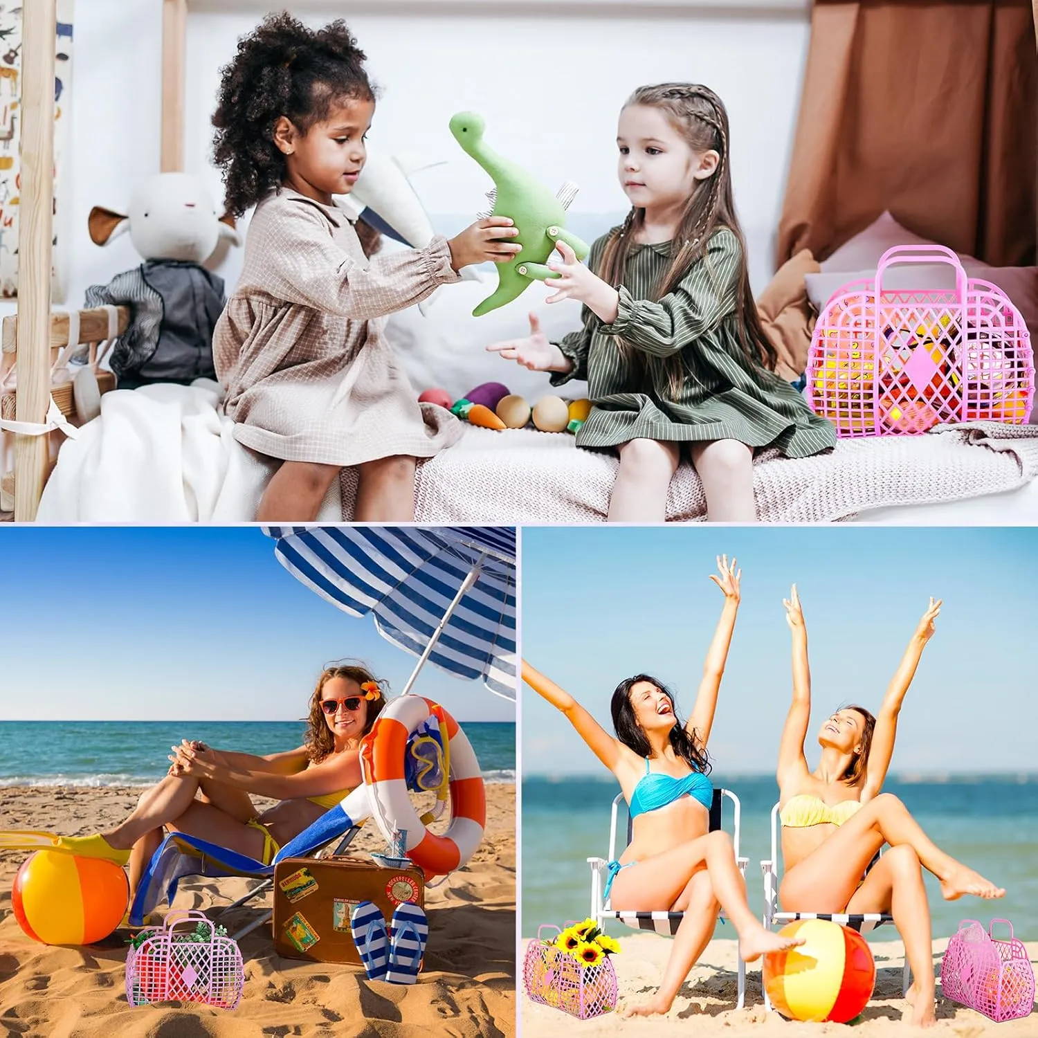 Tatuo 8 Pcs Jelly Purse Jelly Basket Beach Bags Reusable Handbags Plastic Easter Egg Basket for Women Girls kid
