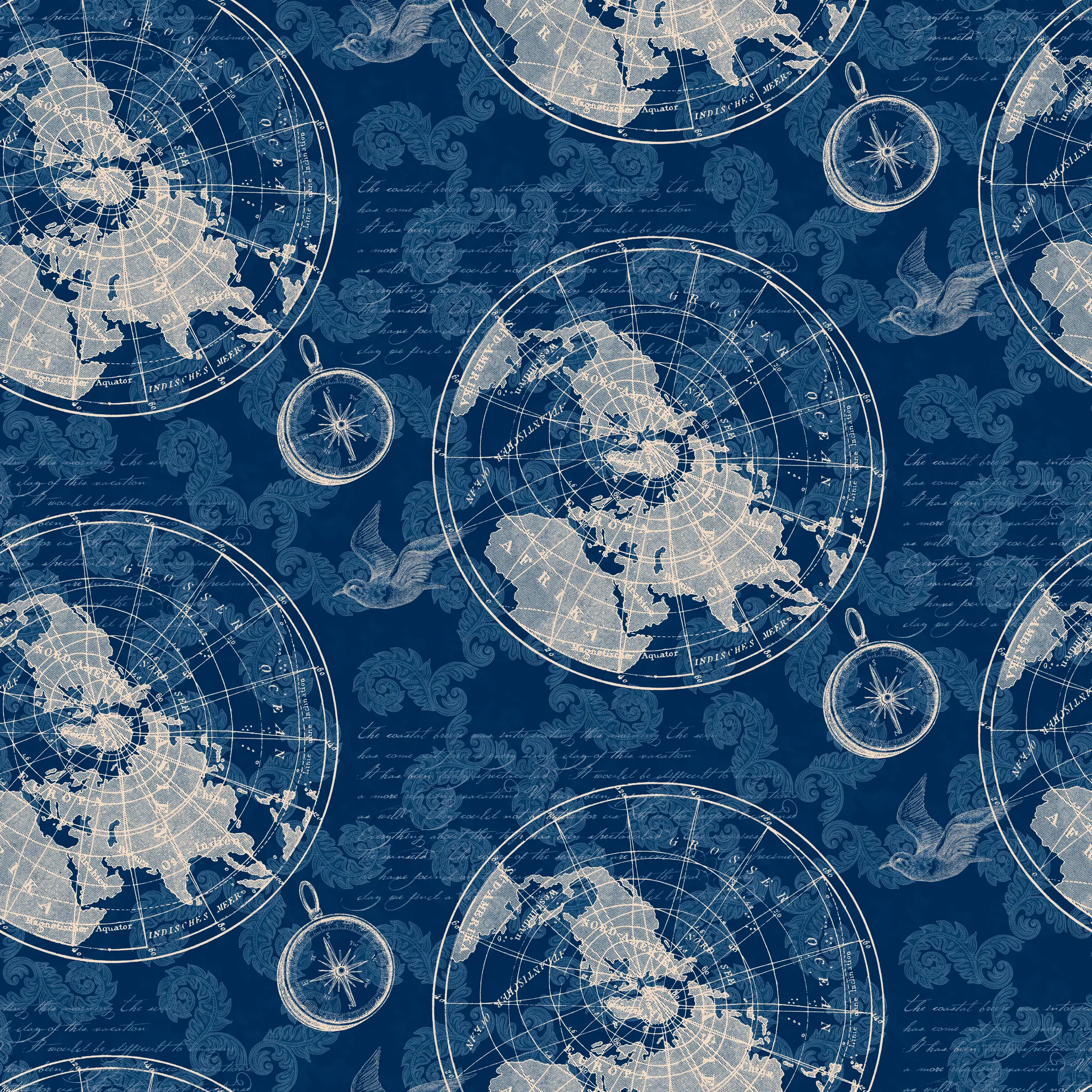 Tim Coffey - Nautical Voyager - Navy Cartography Fabric