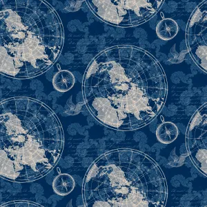 Tim Coffey - Nautical Voyager - Navy Cartography Fabric