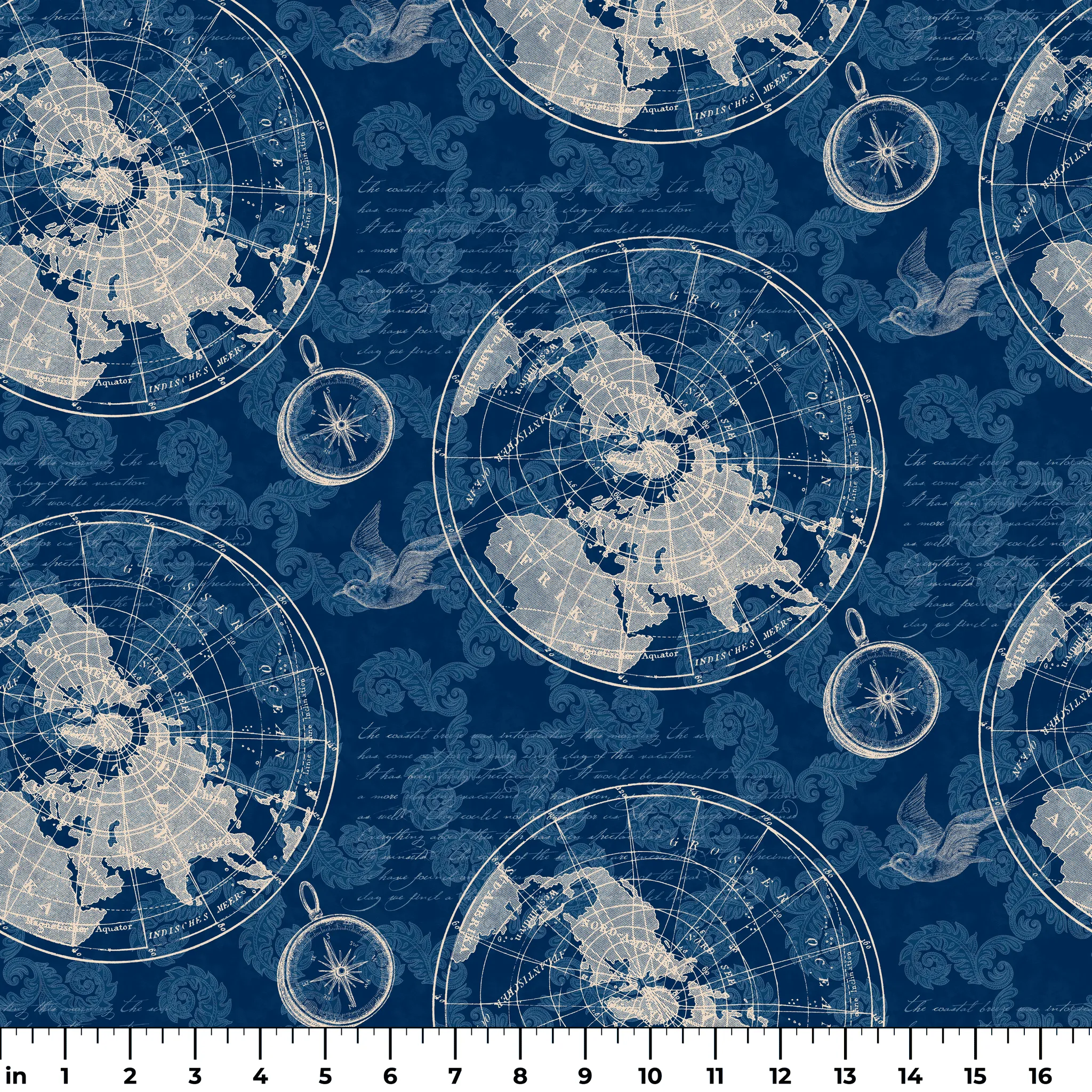 Tim Coffey - Nautical Voyager - Navy Cartography Fabric