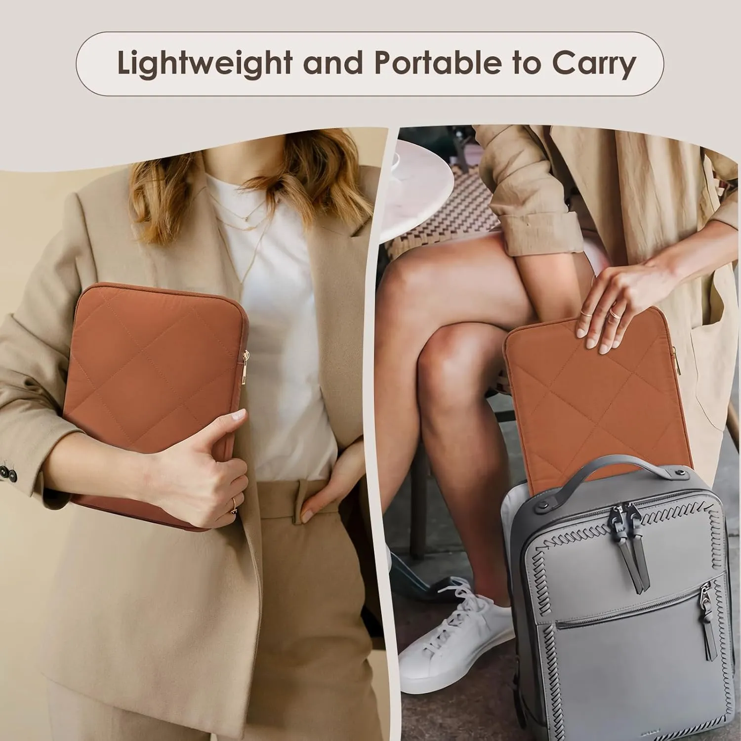 TiMOVO 9-11 Inch Puffy Tablet Sleeve for Women, iPad Carrying Travel Bag Fit iPad 11-inch A16 2025, iPad 10th Gen. 10.9", iPad 10.2", iPad Air 11/Air 5th/4th Gen. 10.9", Galaxy Tab A9 Plus 11", Latte