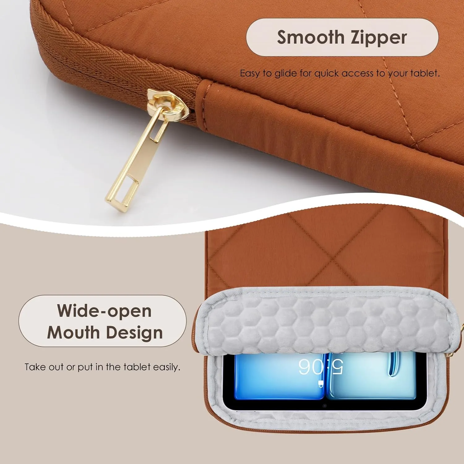 TiMOVO 9-11 Inch Puffy Tablet Sleeve for Women, iPad Carrying Travel Bag Fit iPad 11-inch A16 2025, iPad 10th Gen. 10.9", iPad 10.2", iPad Air 11/Air 5th/4th Gen. 10.9", Galaxy Tab A9 Plus 11", Latte