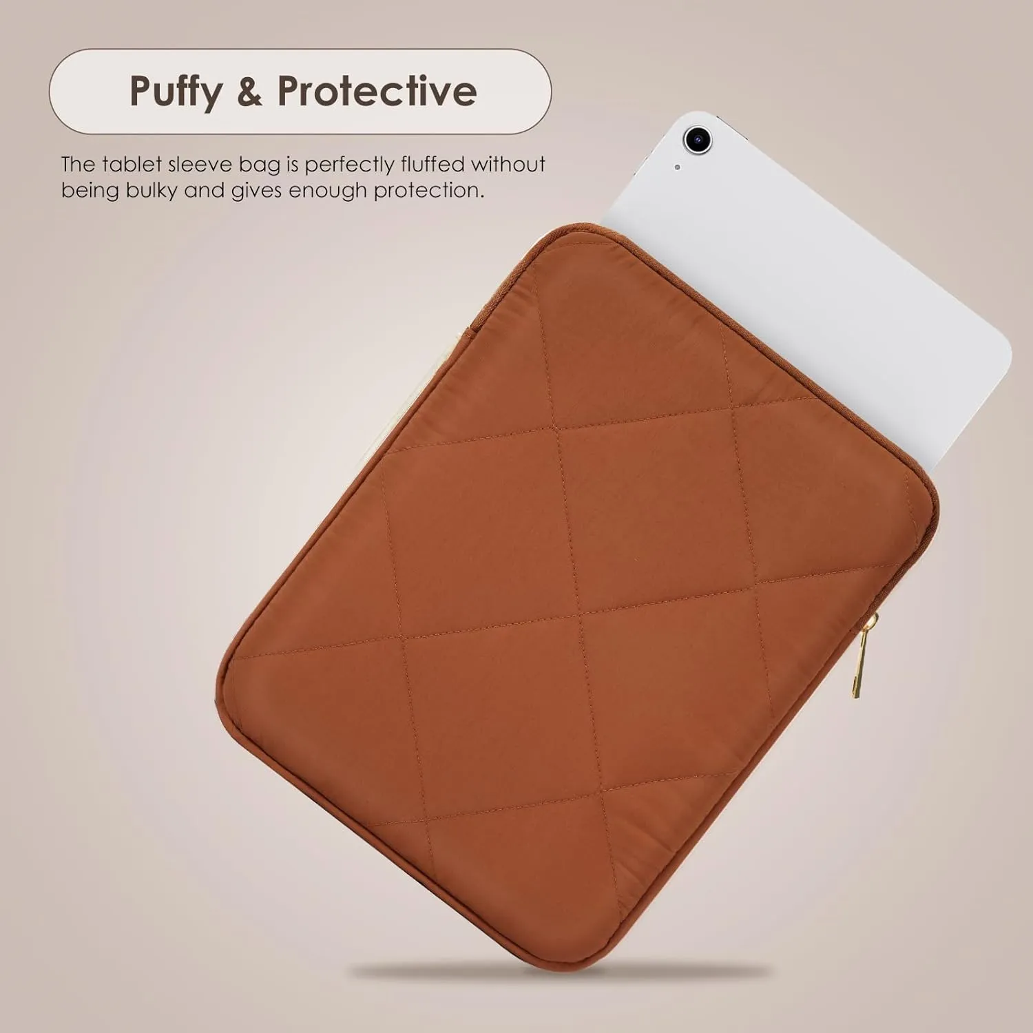 TiMOVO 9-11 Inch Puffy Tablet Sleeve for Women, iPad Carrying Travel Bag Fit iPad 11-inch A16 2025, iPad 10th Gen. 10.9", iPad 10.2", iPad Air 11/Air 5th/4th Gen. 10.9", Galaxy Tab A9 Plus 11", Latte