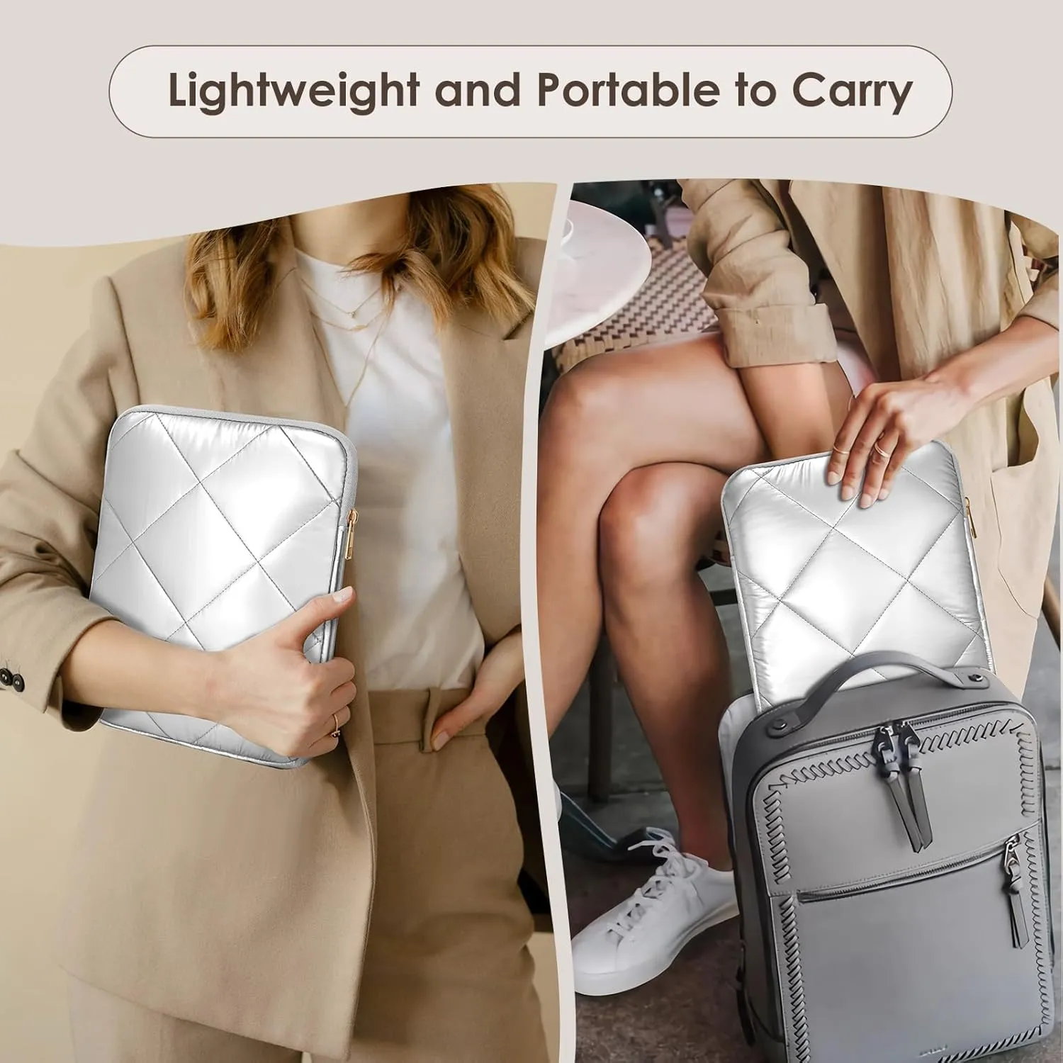 TiMOVO 9-11 Inch Puffy Tablet Sleeve for Women, iPad Carrying Travel Bag Fit iPad 11-inch A16 2025, iPad 10th Gen. 10.9", iPad 10.2", iPad Air 11/Air 5th/4th Gen. 10.9", Galaxy Tab A9 Plus 11", Silver