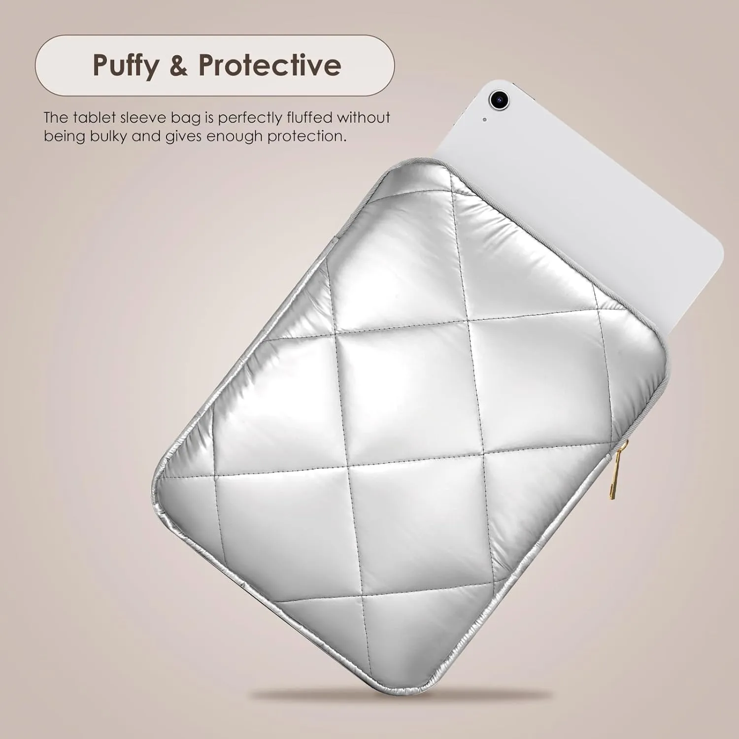 TiMOVO 9-11 Inch Puffy Tablet Sleeve for Women, iPad Carrying Travel Bag Fit iPad 11-inch A16 2025, iPad 10th Gen. 10.9", iPad 10.2", iPad Air 11/Air 5th/4th Gen. 10.9", Galaxy Tab A9 Plus 11", Silver