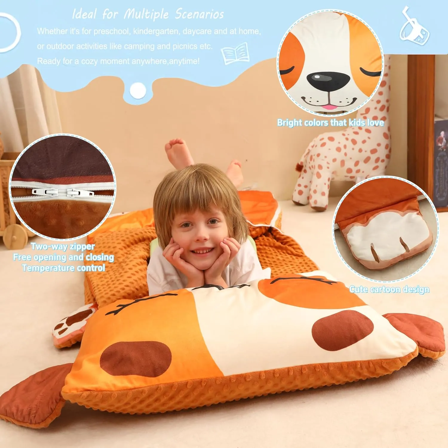 Toddler Nap Mat for Kids Sleeping Mat Napping Mats Slumber Bags Foldable and Portable for Boys Girls Kindergarten Daycare Travel Camping