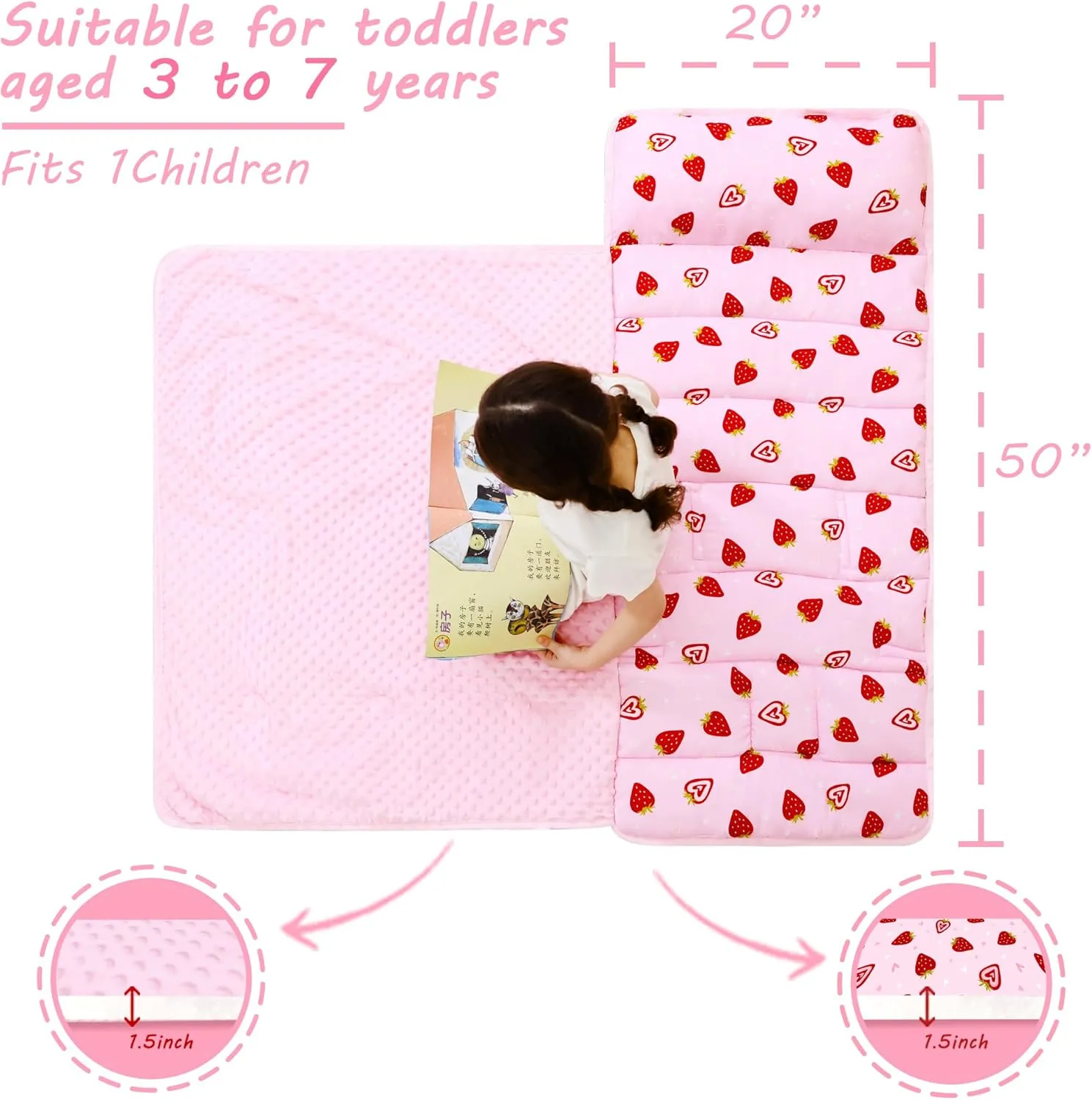 Toddler Nap Mat with Pillow and Blanket, Extra Large Rolled Napping Mats,Slumber Bags for Boys Girls,Kids Sleeping Bag for Daycare, Preschool Travel Camping