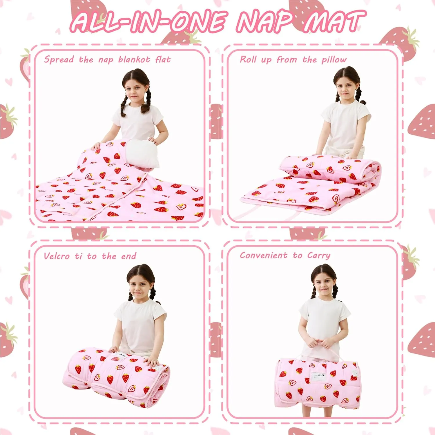 Toddler Nap Mat with Pillow and Blanket, Extra Large Rolled Napping Mats,Slumber Bags for Boys Girls,Kids Sleeping Bag for Daycare, Preschool Travel Camping