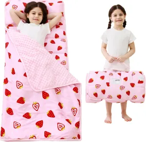 Toddler Nap Mat with Pillow and Blanket, Extra Large Rolled Napping Mats,Slumber Bags for Boys Girls,Kids Sleeping Bag for Daycare, Preschool Travel Camping