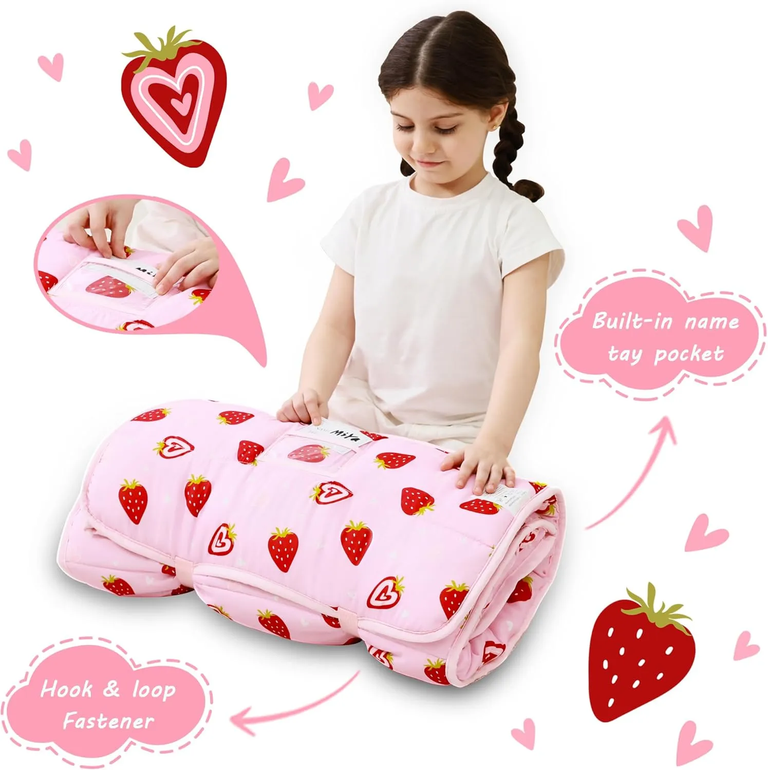 Toddler Nap Mat with Pillow and Blanket, Extra Large Rolled Napping Mats,Slumber Bags for Boys Girls,Kids Sleeping Bag for Daycare, Preschool Travel Camping