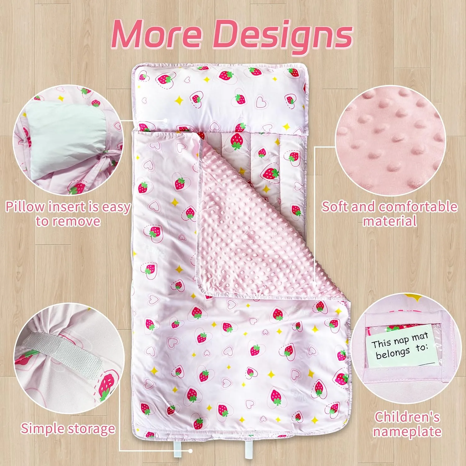 Toddler Nap Mat with Removable Pillow & Minky Blanket Roll Up Storage Kids Sleeping Bag Soft and Comfortable Toddler Sleeping Bags for Travel Camping Daycare Preschool