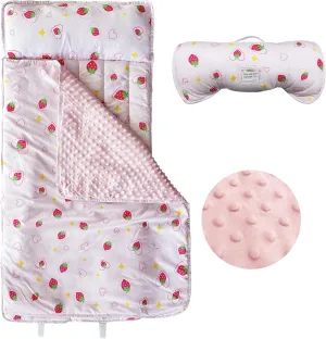 Toddler Nap Mat with Removable Pillow & Minky Blanket Roll Up Storage Kids Sleeping Bag Soft and Comfortable Toddler Sleeping Bags for Travel Camping Daycare Preschool