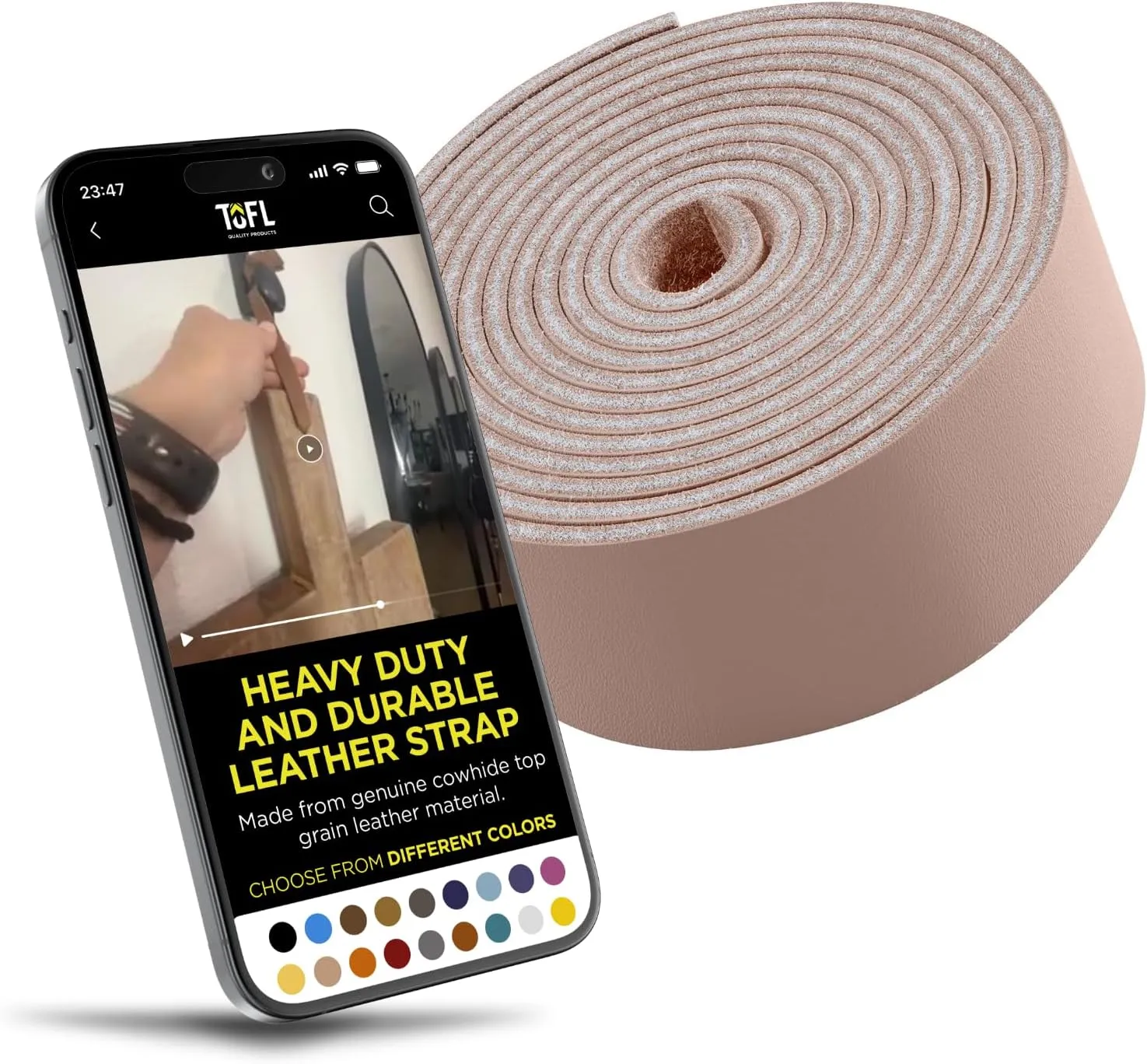 TOFL Genuine Top-Grain Leather Strap | 72 Inches Long | 3/4 Inch Wide | 1/16 Inch Thick (4-5 oz) | 1 Leather Strip for DIY Arts & Craft Projects, Clothing, Jewelry, Wrapping | Beige
