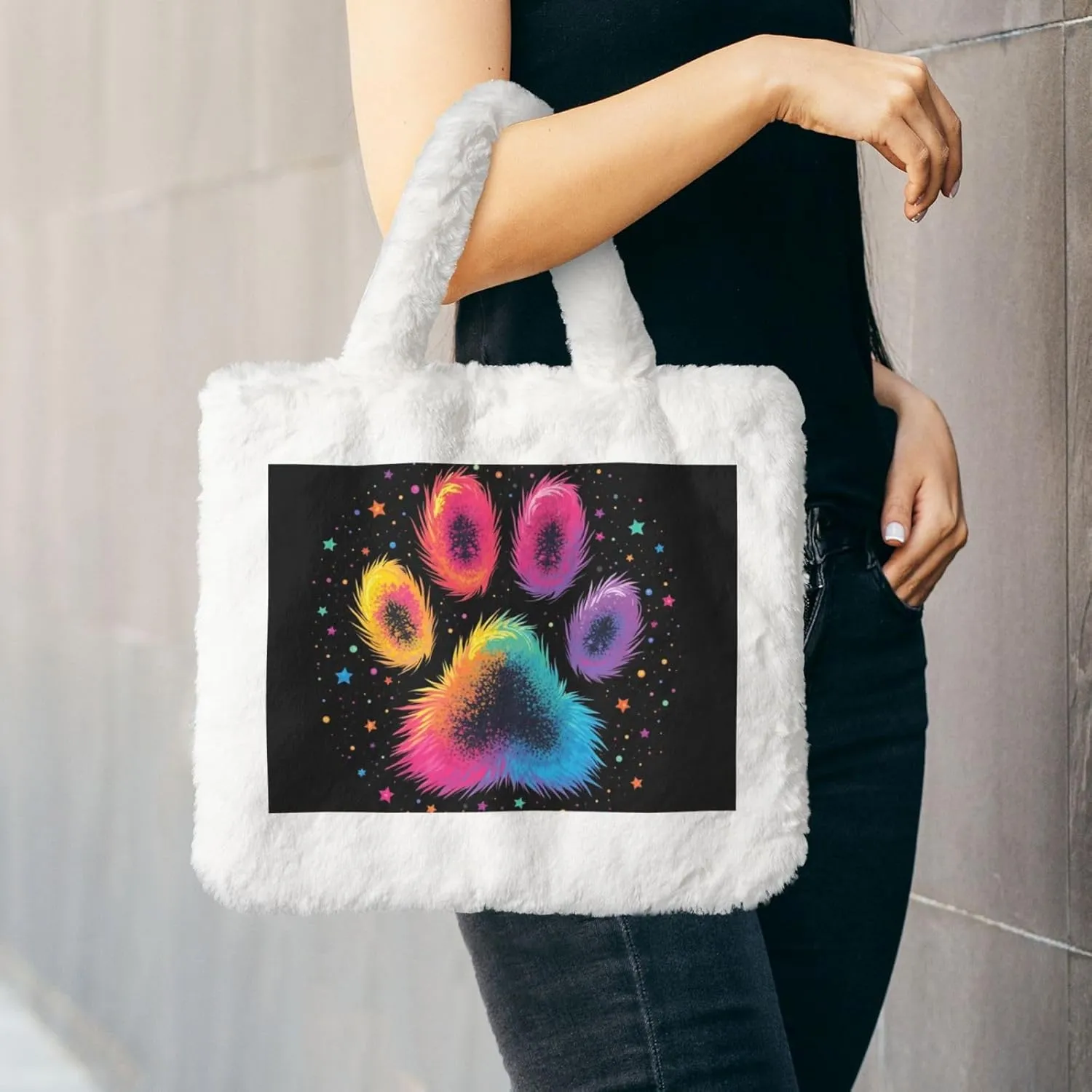 Tote Bag for Women Soft Winter Fluffy Fuzzy Furry Plush Top Handle Purse and Handbag