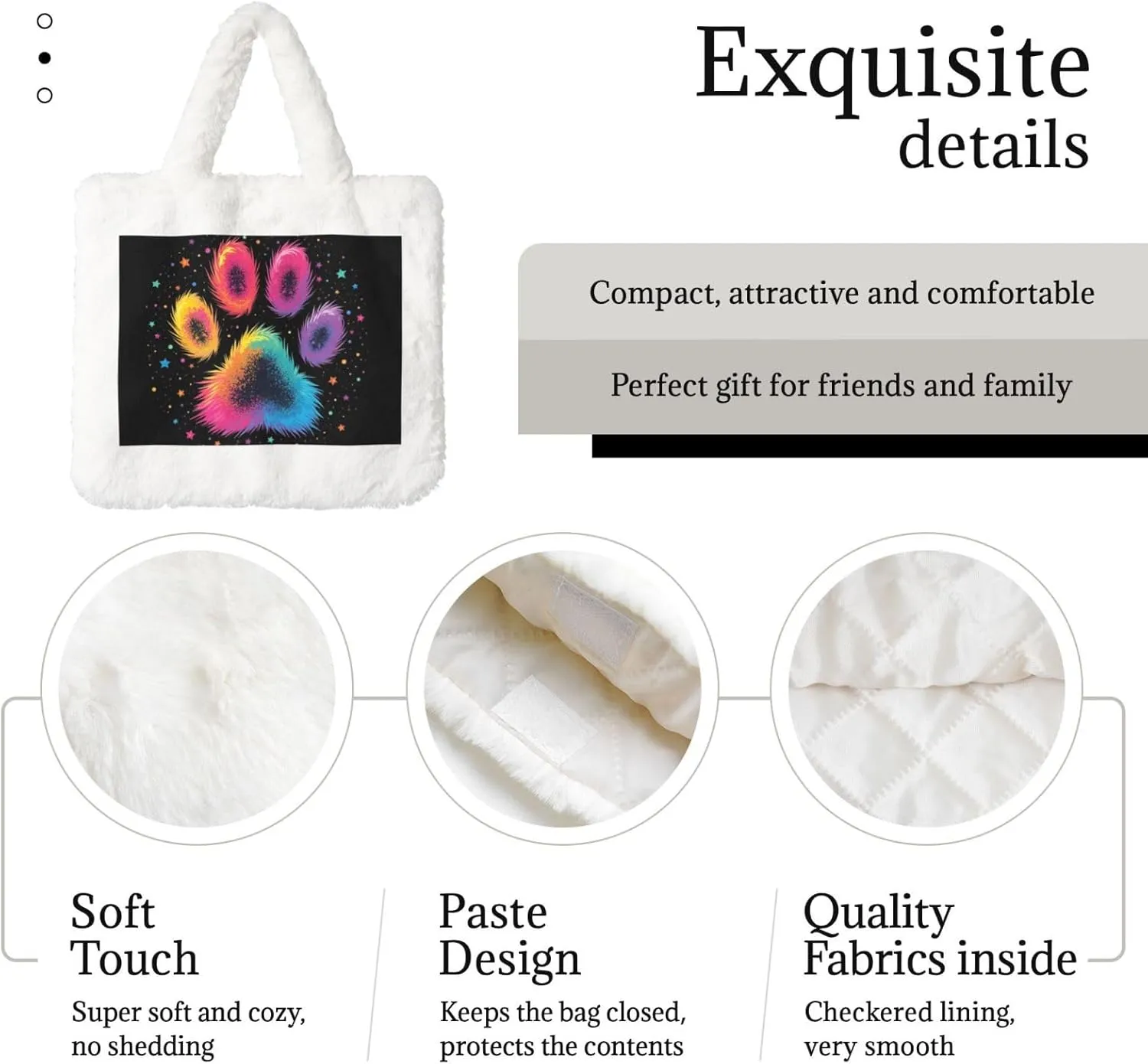Tote Bag for Women Soft Winter Fluffy Fuzzy Furry Plush Top Handle Purse and Handbag