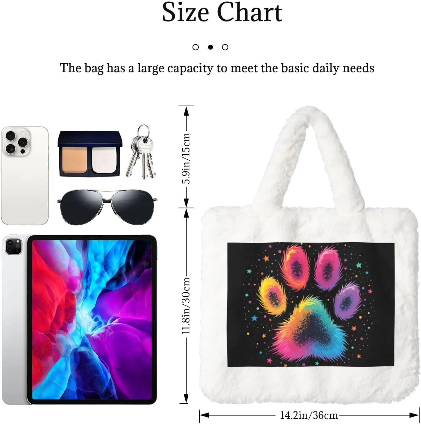 Tote Bag for Women Soft Winter Fluffy Fuzzy Furry Plush Top Handle Purse and Handbag