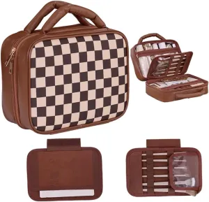 travel makeup Toiletry bag for women man, hanging waterproof Checkered bathroom bags Organizer for Accessories, Shampoo, Full-size Container, Toiletries, brush