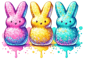 Trio Of Glitter Peeps Pink Yellow Mint  DTF (direct to film) Transfer