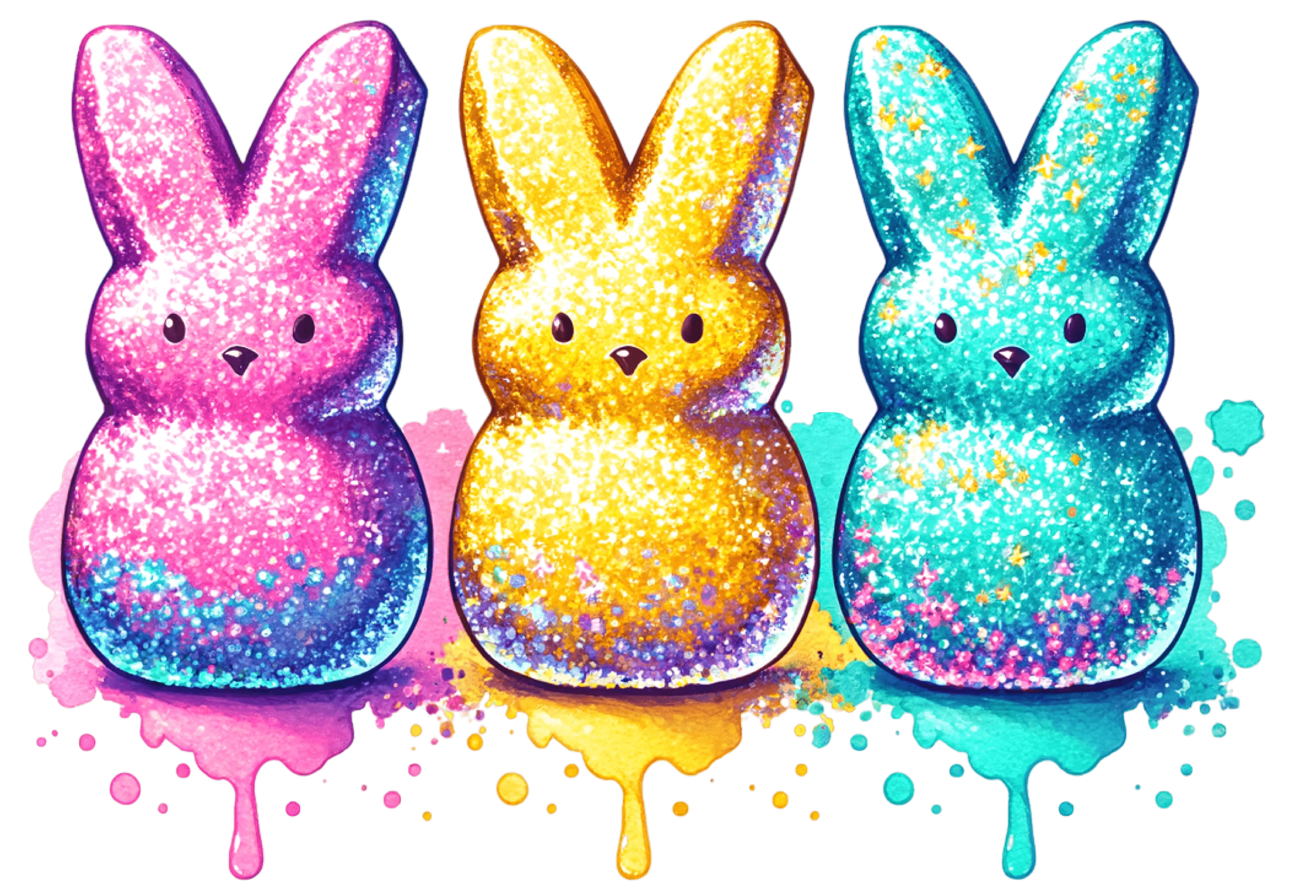 Trio Of Glitter Peeps Pink Yellow Mint  DTF (direct to film) Transfer