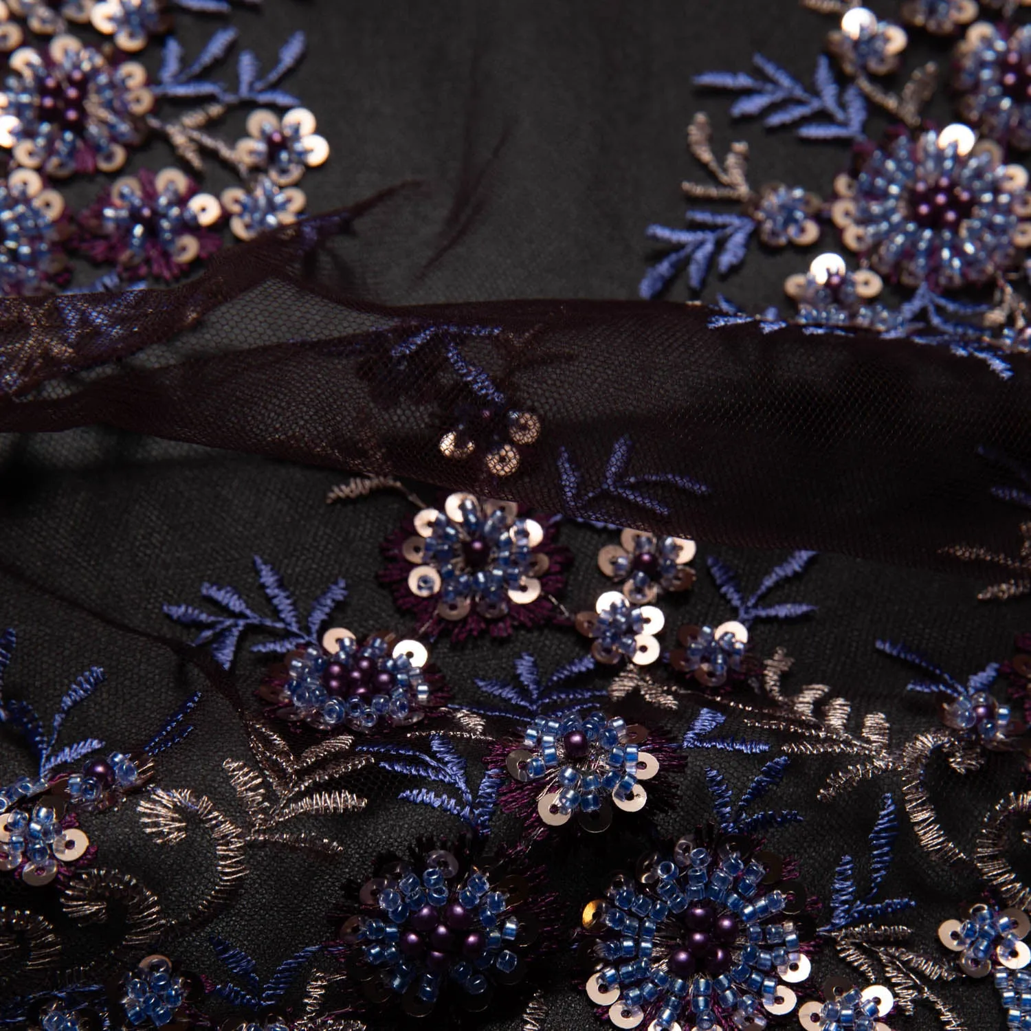 Tulle Lace Fabric Embroidered with Sequins and Sophisticated Pattern 52" Wide | Exquisite Fabric