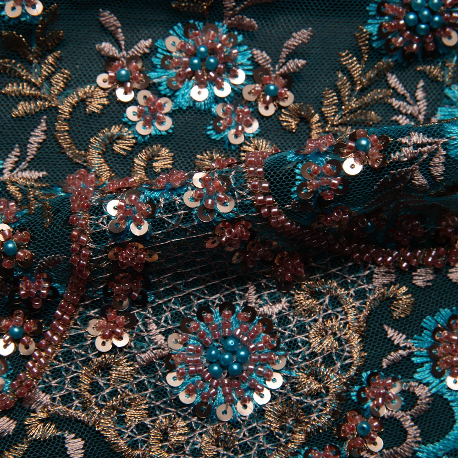 Tulle Lace Fabric Embroidered with Sequins and Sophisticated Pattern 52" Wide | Exquisite Fabric