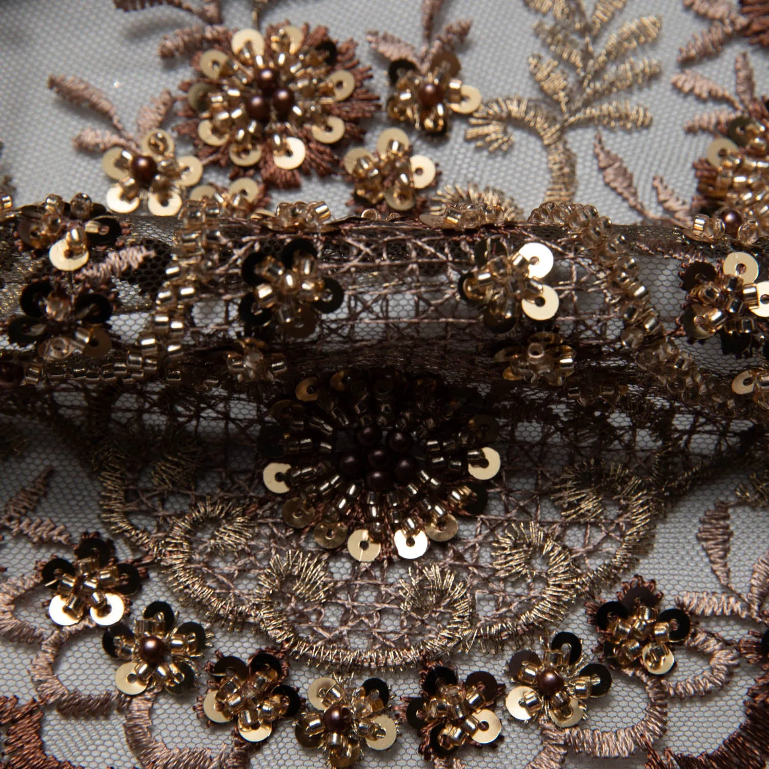 Tulle Lace Fabric Embroidered with Sequins and Sophisticated Pattern 52" Wide | Exquisite Fabric