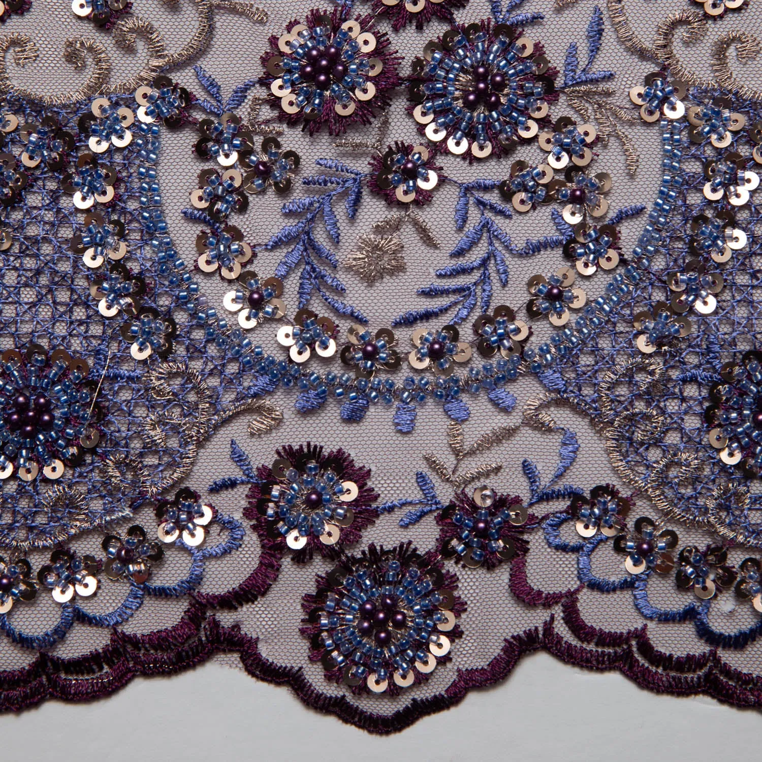 Tulle Lace Fabric Embroidered with Sequins and Sophisticated Pattern 52" Wide | Exquisite Fabric
