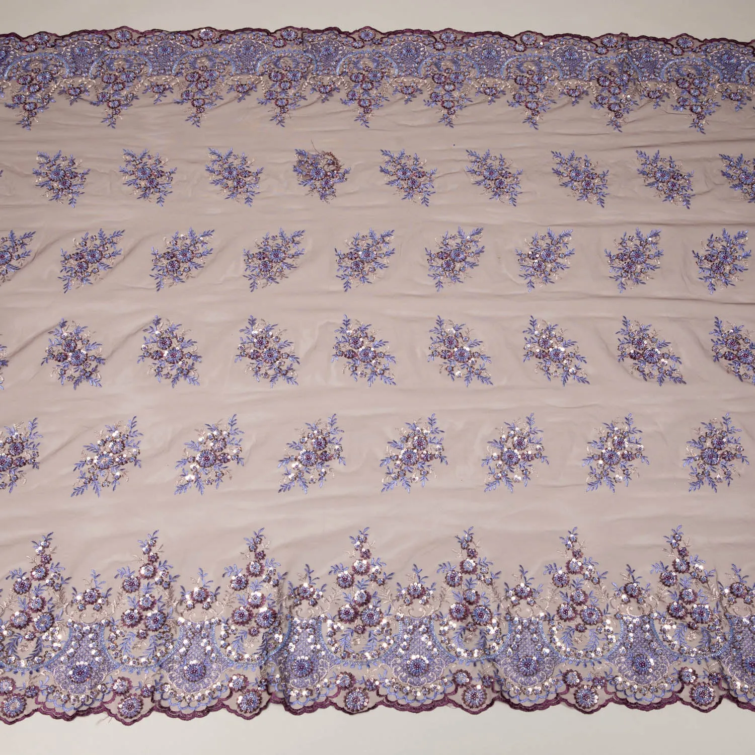 Tulle Lace Fabric Embroidered with Sequins and Sophisticated Pattern 52" Wide | Exquisite Fabric