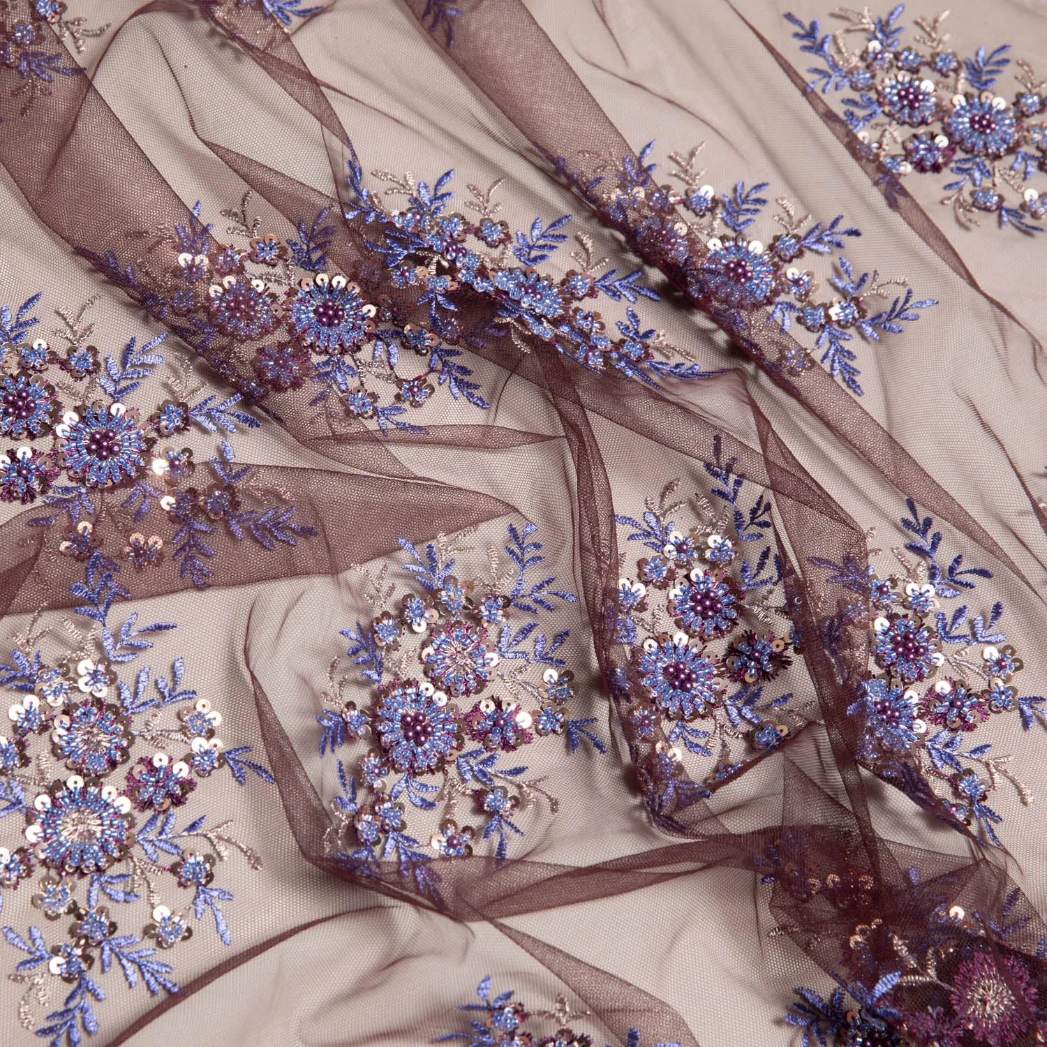 Tulle Lace Fabric Embroidered with Sequins and Sophisticated Pattern 52" Wide | Exquisite Fabric
