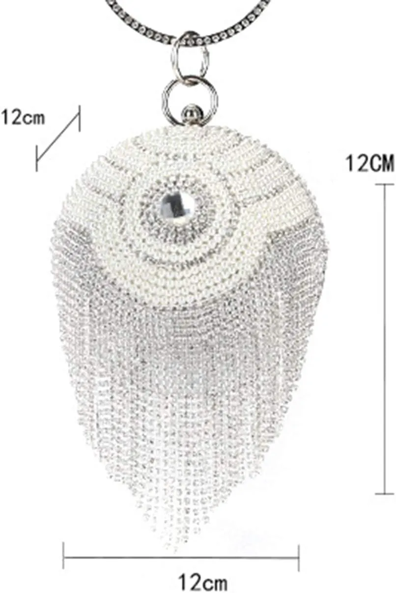 UMREN Women Round Ball Crystal Evening Clutch Purse Tassel Wedding Party Hand Bags