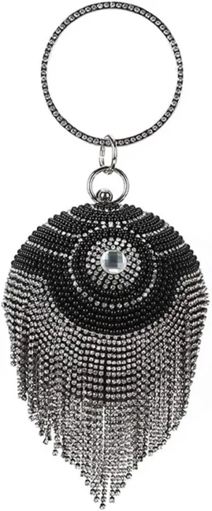UMREN Women Round Ball Crystal Evening Clutch Purse Tassel Wedding Party Hand Bags
