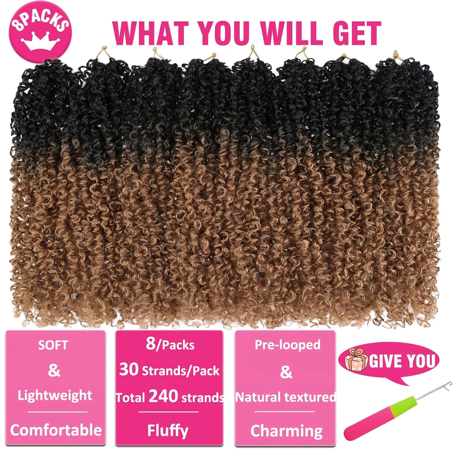 Unionbeauty 12 Inch Pre-twisted Yanky Twist Crochet Hair 8 Bundles Pre-looped Micro Spring Twist Hair Senegalese Twist Crochet Braids Hair with Bouncy Synthetic Marlybob Crochet Hair Extensions 1B/27#