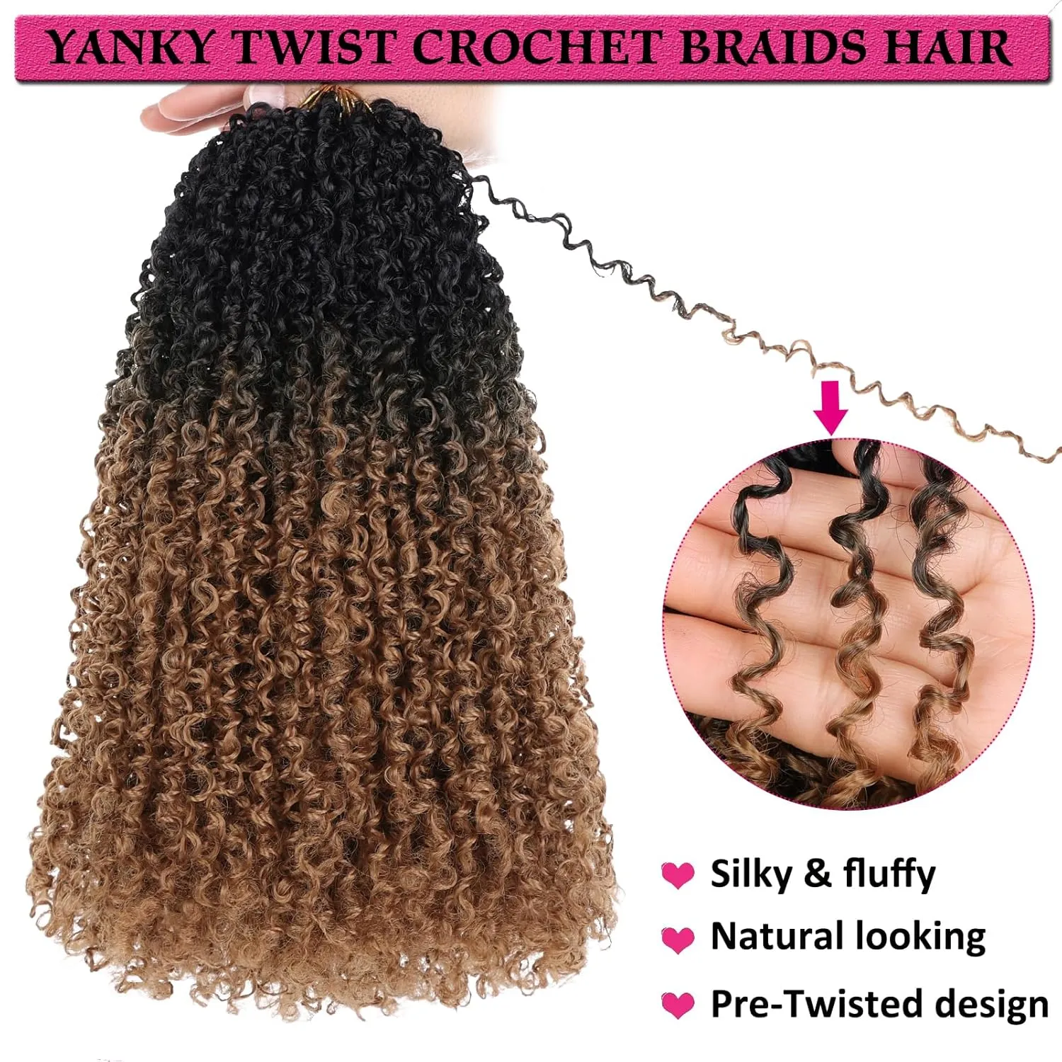 Unionbeauty 12 Inch Pre-twisted Yanky Twist Crochet Hair 8 Bundles Pre-looped Micro Spring Twist Hair Senegalese Twist Crochet Braids Hair with Bouncy Synthetic Marlybob Crochet Hair Extensions 1B/27#