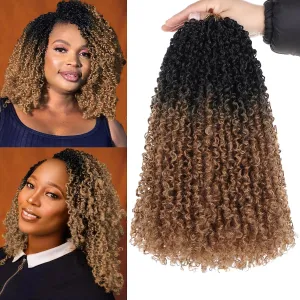 Unionbeauty 12 Inch Pre-twisted Yanky Twist Crochet Hair 8 Bundles Pre-looped Micro Spring Twist Hair Senegalese Twist Crochet Braids Hair with Bouncy Synthetic Marlybob Crochet Hair Extensions 1B/27#