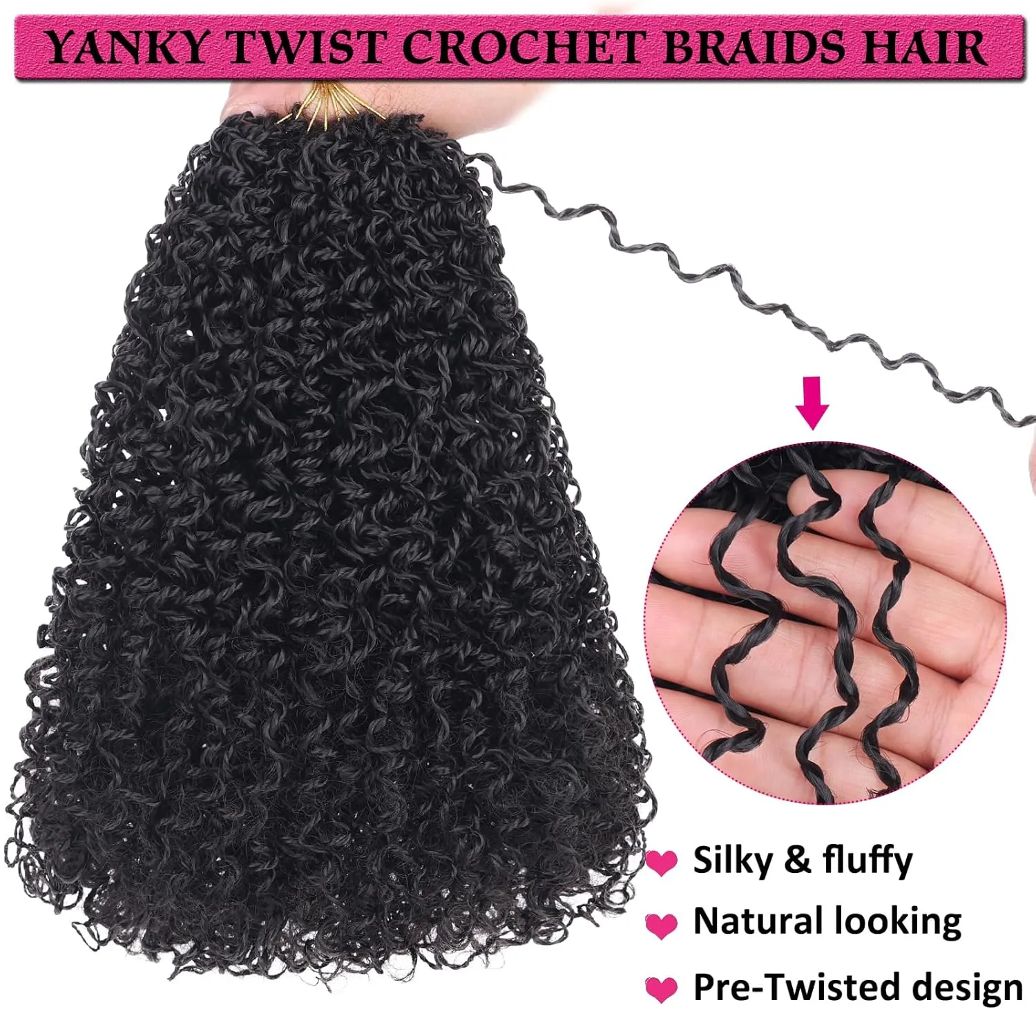 Unionbeauty 12 Inch Yanky Twist Crochet Braids Hair 8Packs Natural Black Pre-twisted Micro Passion Twist Crochet Hair Pre-looped Micro Spring Twist Crochet Braids Synthetic Crochet Hair Extensions 1B#