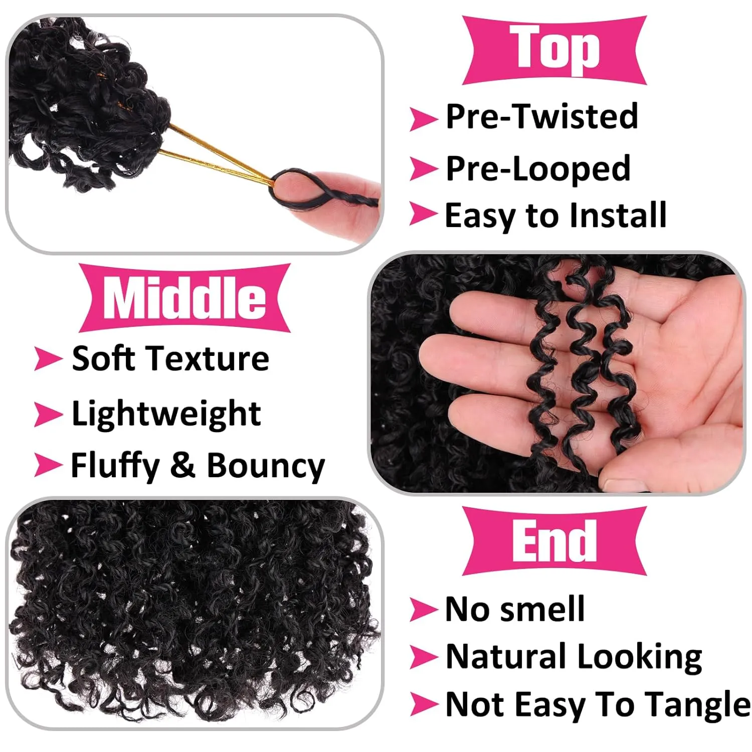 Unionbeauty 12 Inch Yanky Twist Crochet Braids Hair 8Packs Natural Black Pre-twisted Micro Passion Twist Crochet Hair Pre-looped Micro Spring Twist Crochet Braids Synthetic Crochet Hair Extensions 1B#